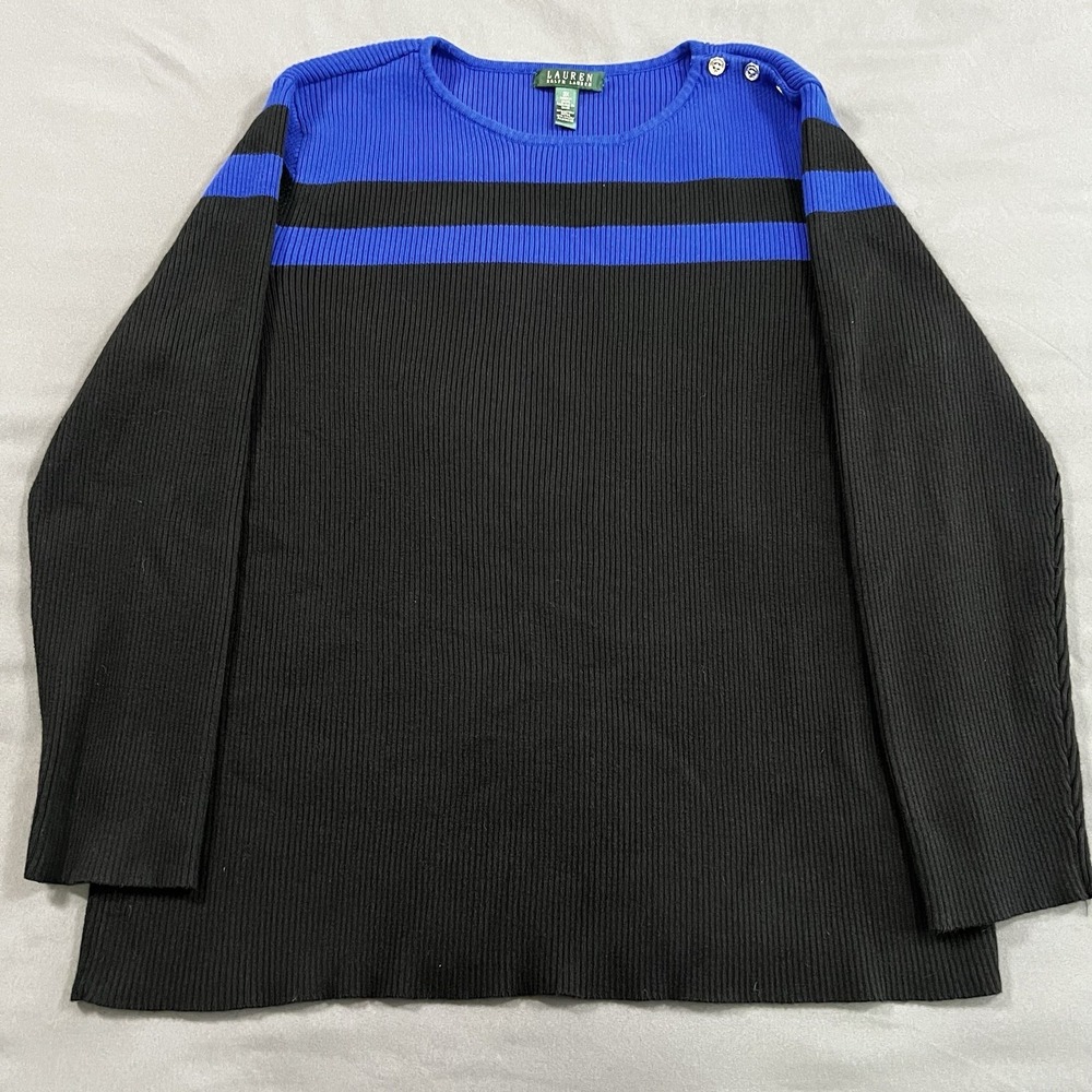 Lauren Ralph Lauren Size 3X Pullover Ribbed Sweater Color Blocked Black and Blue